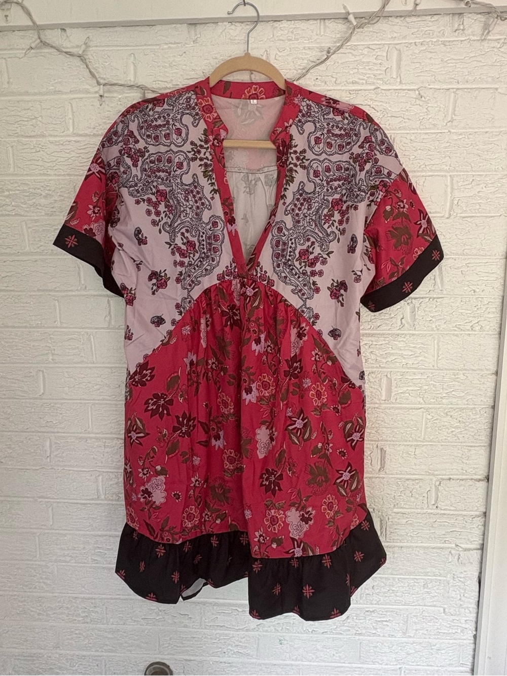 Amazon Pink Paisley Floral Mini Dress with Black Trim